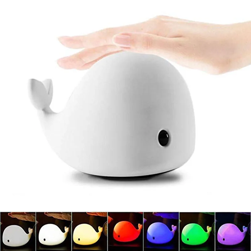 Silicone Cute Dolphin Night Lights USB Rechargeable LED Table Lamps Colorful Sensitive Tap Control Light For Kids Gifts | Лампы и