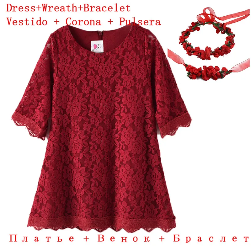 Red Dress PaMaBa/кружевное платье для маленьких девочек, детская одежда с рукавами 3/4, весенне-летние/осенние праздничные платья принцессы Filles, Открытое платье с цветочным рисунком - Цвет: Red Dress