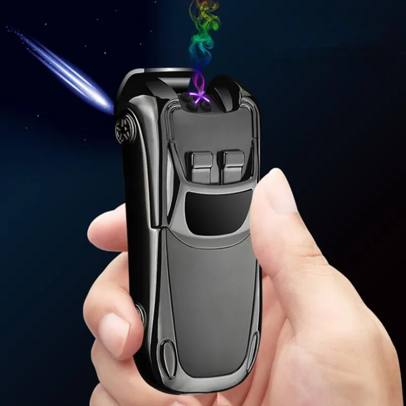 USB зарядка Ветрозащитный негорящий электронный прикуриватель модель гоночной машины Зажигалка Сенсорное зондирование двойной дуги зажигалки