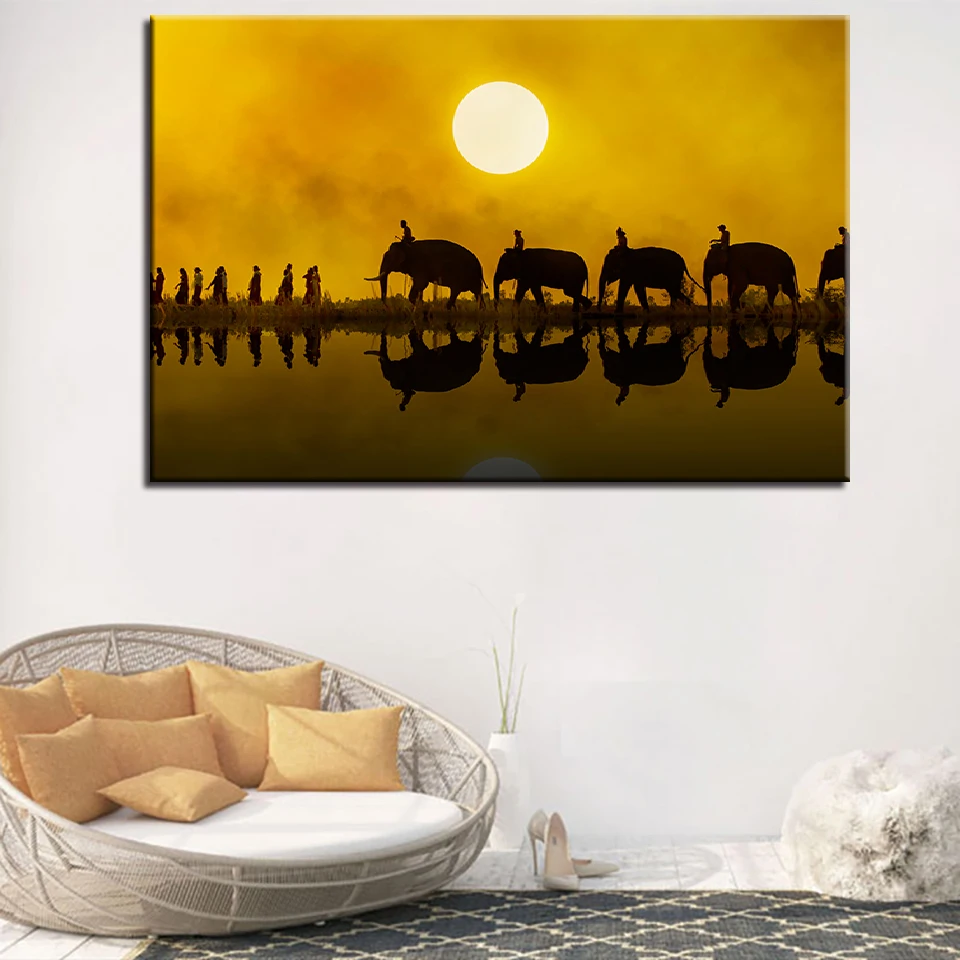 Рамка для гостиной домашний декор настенные картины 1 шт. Слоны закат пейзаж