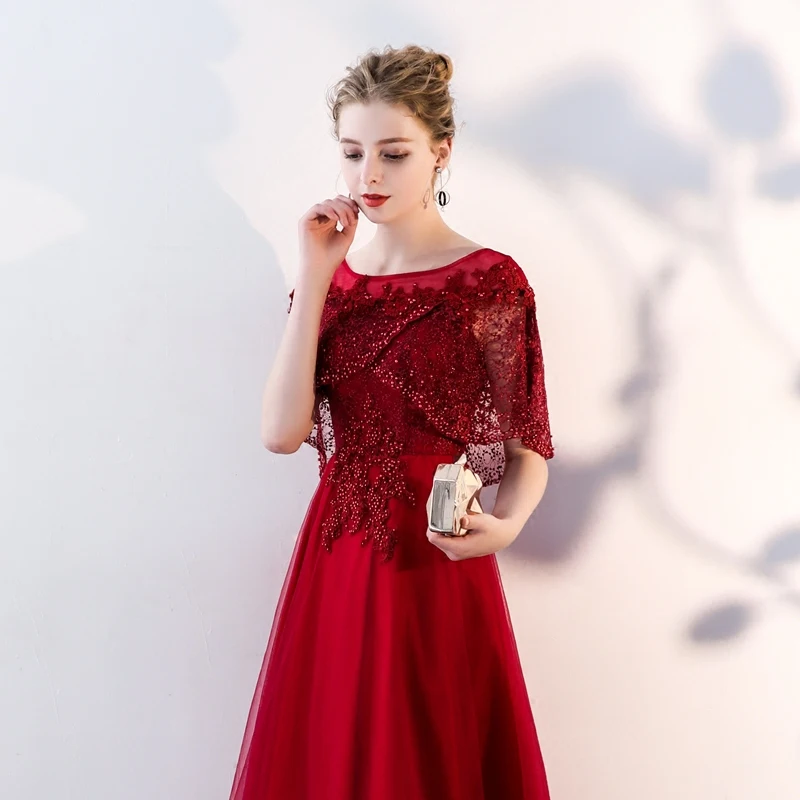 SSYFashion новый элегантный цвета красного вина кружева вечернее платье невесты