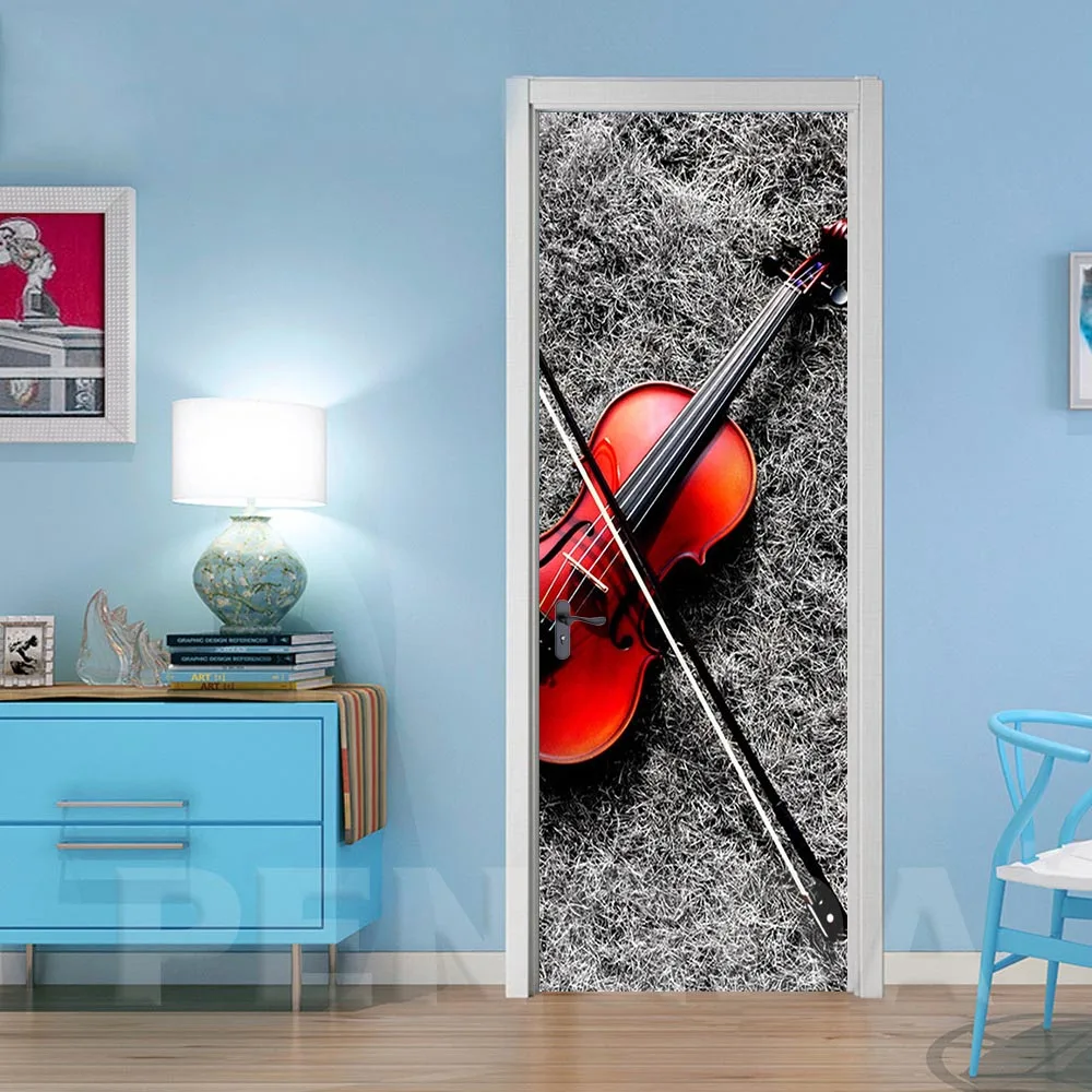 Diy художественные наклейки для дома двери скрипки 3D Самоклеящиеся музыкальные