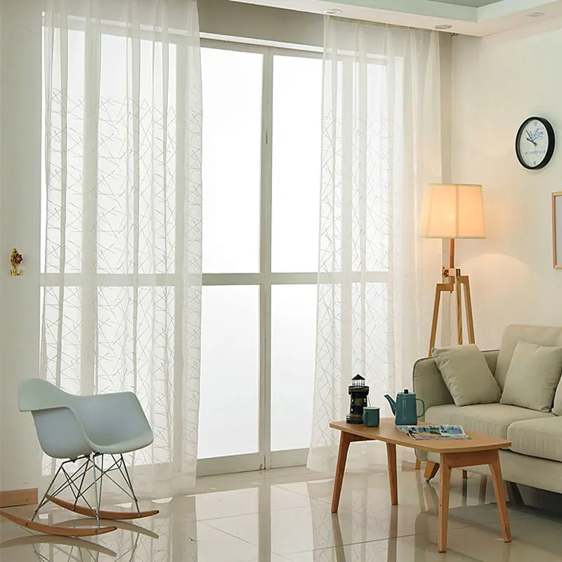 НОВЫЕ геометрические белые занавески из вуали с вышивкой для гостиной карманные