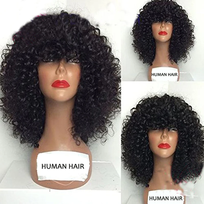 LUFFYHAIR перуанские вьющиеся Синтетические волосы на кружеве парики с челкой синтетические волосы Remy 13X6 Синтетические волосы на кружеве парики 180% Плотность Природные