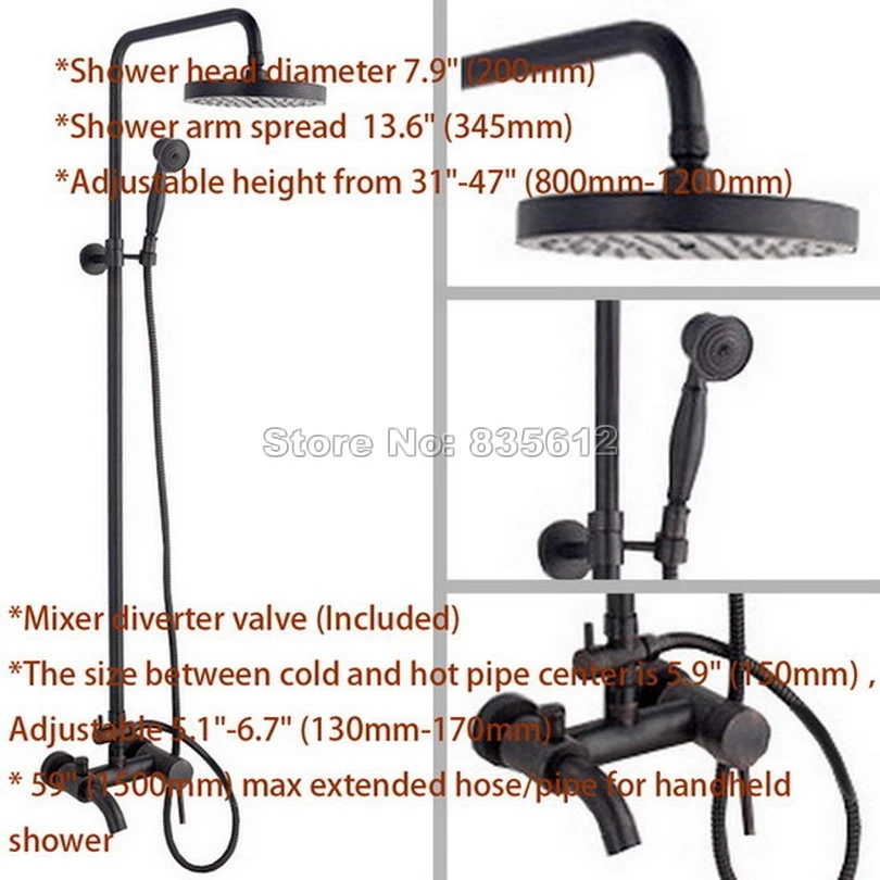 

Black Oil Antique Brass Bathroom Single Handle Rain Shower Faucet W/Handheld Spray +Tub Mixer Taps Whg039