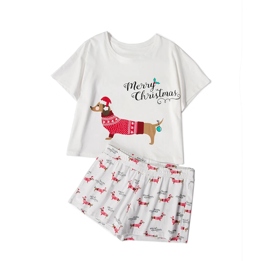 Рождество 2019 для женщин пижамы девочек Домашняя одежда короткий рукав топ шорты 2