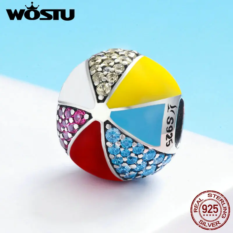 WOSTU, высокое качество, 925 пробы, серебряный, красочный шар, эмаль, шарм, подходят браслеты из бусин, сделай сам, ювелирное изделие, подарок, FIC662