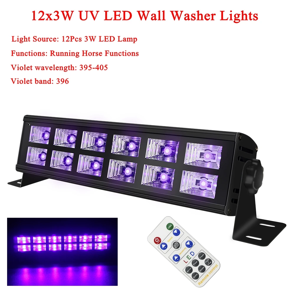 Сценический светильник 12x3 Вт двухрядный УФ-светодиодный настенный DMX512 работает