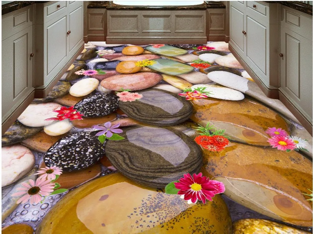 3D обои для украшения стен цветы пол из булыжника гостиной ПВХ напольные |