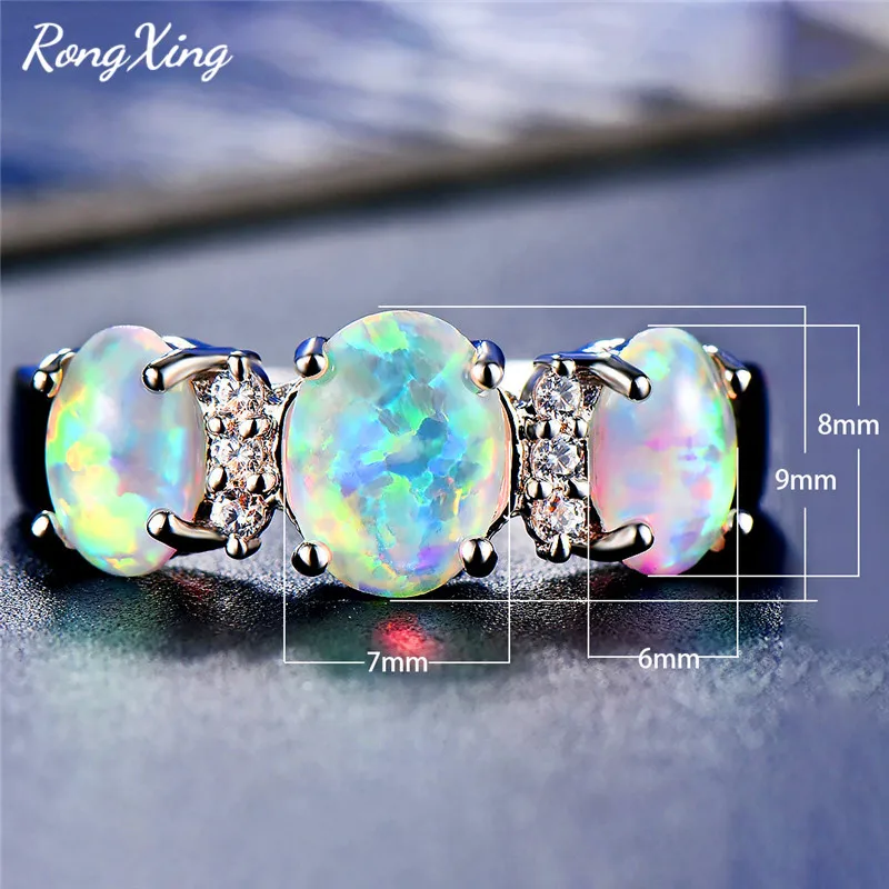 RongXing, 925 пробы, заполненные серебром, Белый огненный опал, кольца для женщин, свадебные украшения, большой овальный Радужный камень, обручальное кольцо