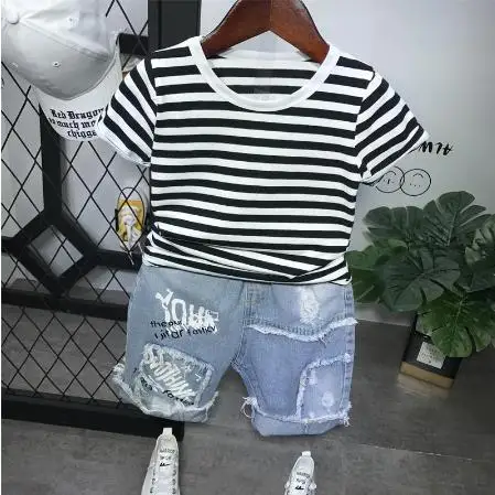 

Children Clothing Sets Cotton Kids Boys Clothes Summer Baby Boy Clothes Cute Children's Sets Striped T-shirt and denim shorts