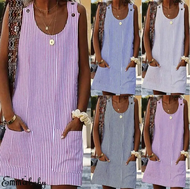 

Hot Sale Cheap price Fresh Female Plus Size Women Holiday Loose Button Pocket Ladies Summer Beach Sun Dress With Good Qualityy