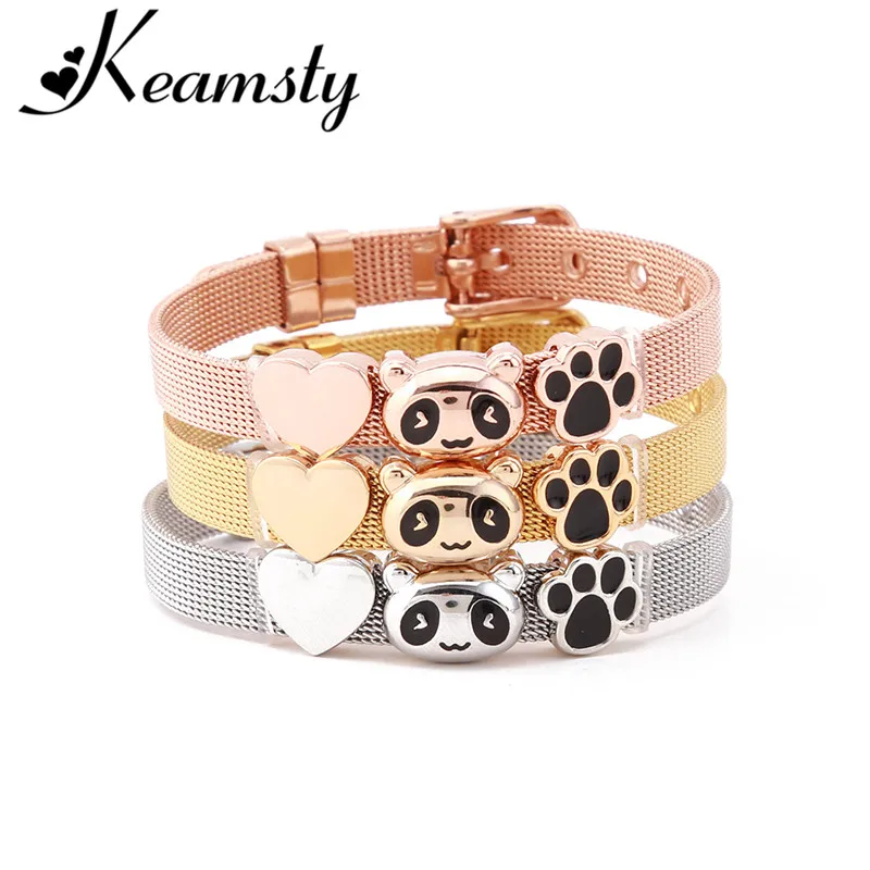 Keamsty 1PCS Charms Bracelets 8 mm Stainless Steel Mesh Keeper for Kids Women Slide Charm Bracelet Silver Rose Gold Plating | Украшения и