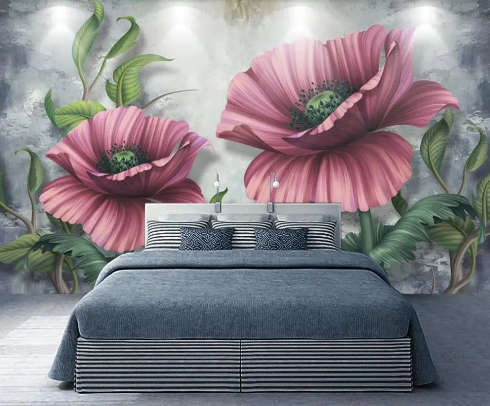 

Customized large-scale 3D mural wallpaper3D hand-painted flowers Nordic living room background wall decoration painting