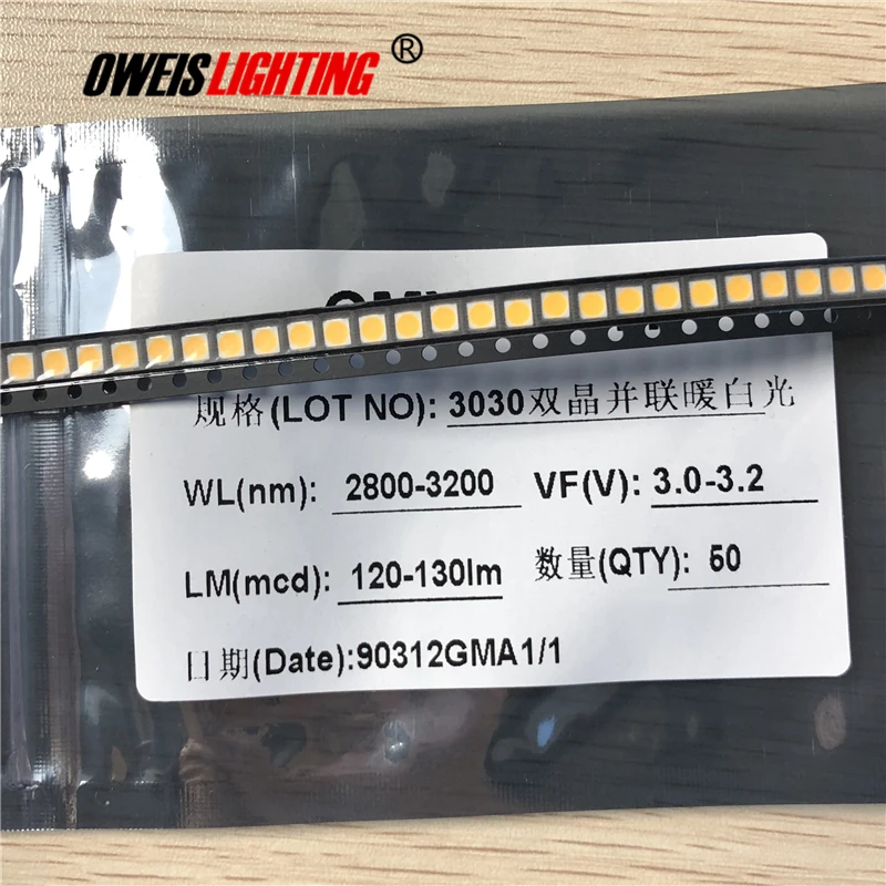50 шт. 3030 Белый светодиодный 120 130LM ( 3V 300mA / 6V 150mA ) 6000 6500k 2800 3200k 4000 4500 к супер