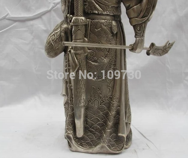 SCY bir 002084 Chinese White Bronze Silver Dragon Guan Gong wealth God Warrior Buddha Statue (C0318) | Дом и сад
