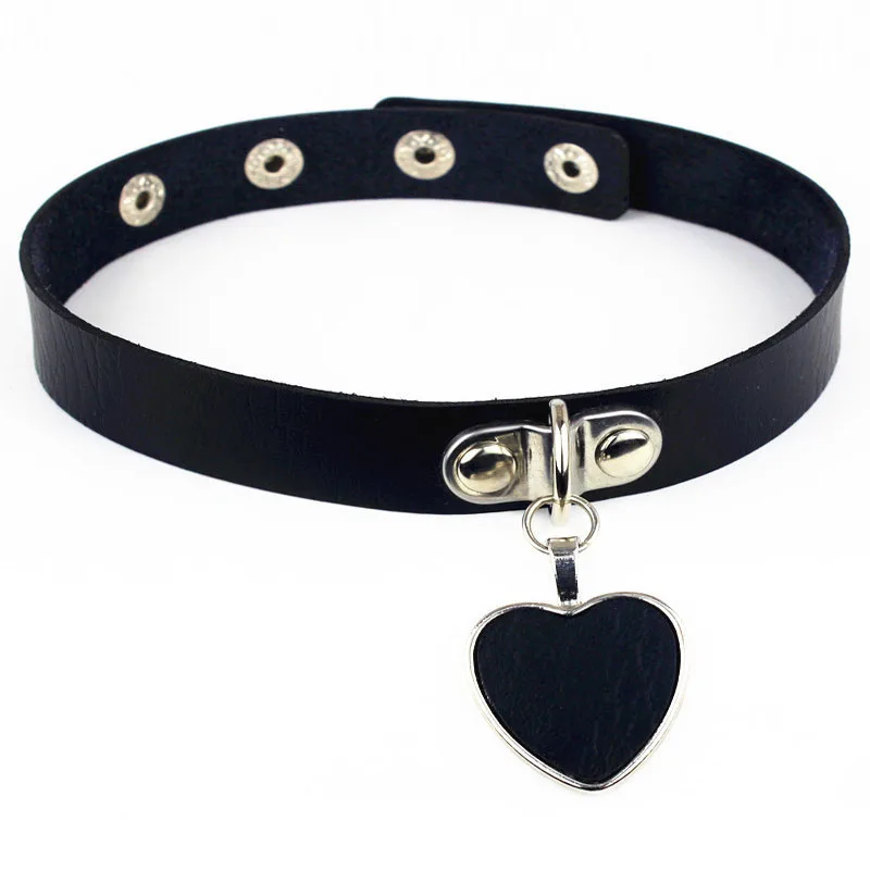 Black Сексуальные черные ожерелья с фигуркой сердца для женщин Модный Готический чокер панк PU кожа украшения на шею готика, Харадзюку юные ювелирные изделия - Окраска металла: Black