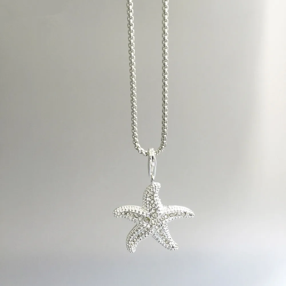 Серебристый белый с кубическим цирконием морской звезды кулон Подвеска со