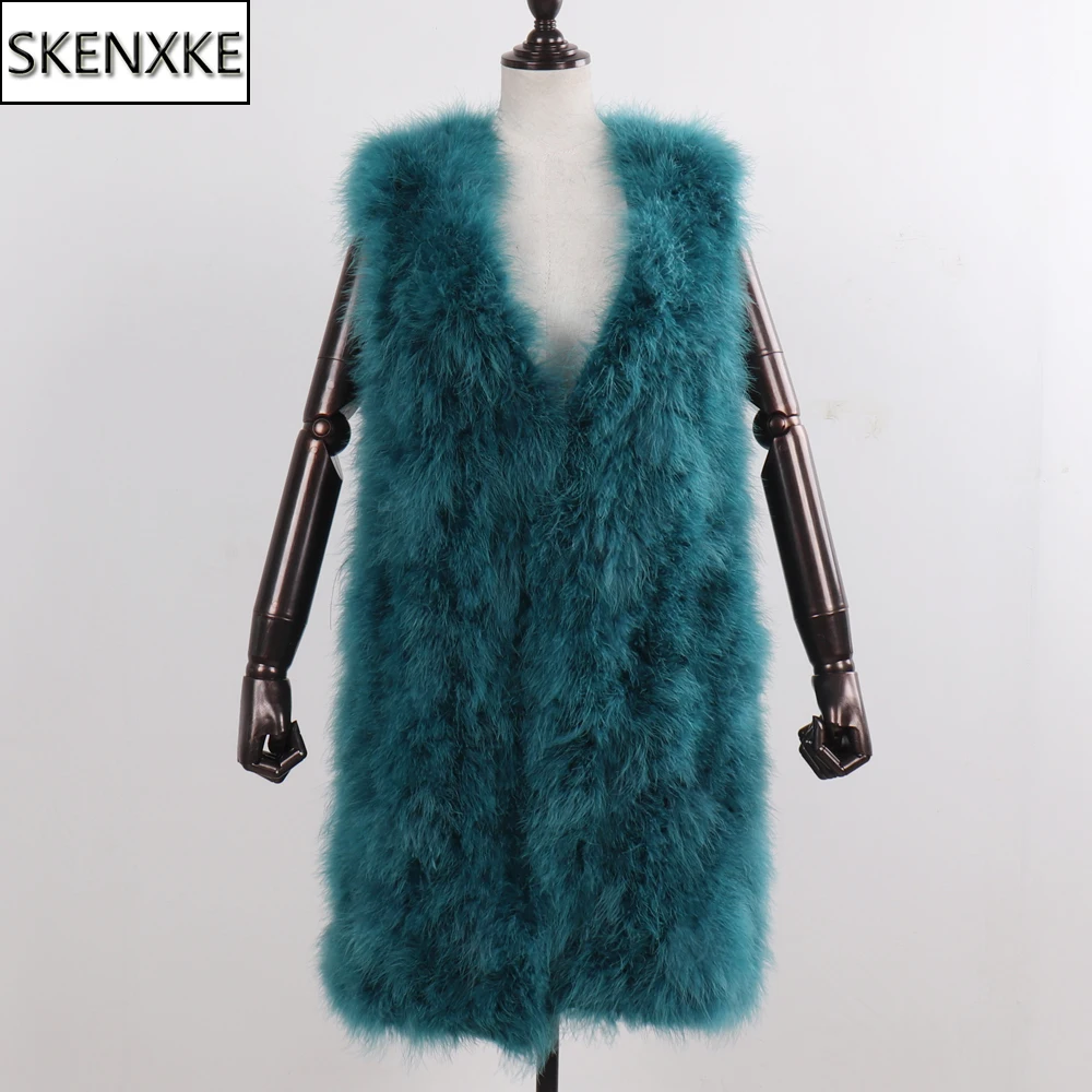 2020 Новая мода для девочек летний вязаный натуральный мех страуса Жилеты женские