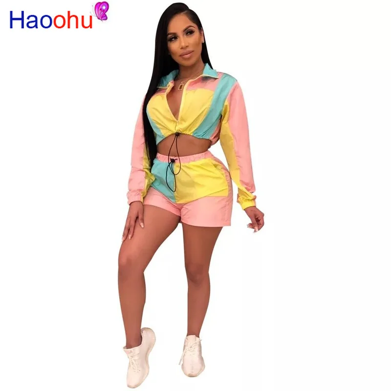 HAOOHU/женский спортивный костюм комплект из двух предметов укороченный топ с