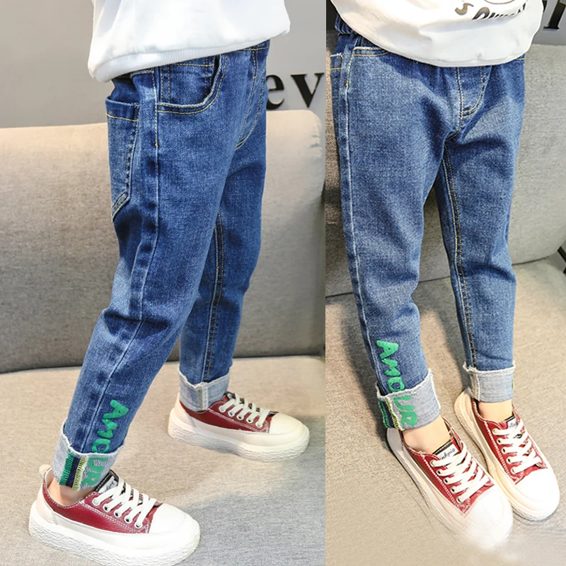 DIIMUU Girls Jeans Autumn Letter Print Denim Pants Kids Loose Sterch Children Casual Long Trousers for 5-13Years |