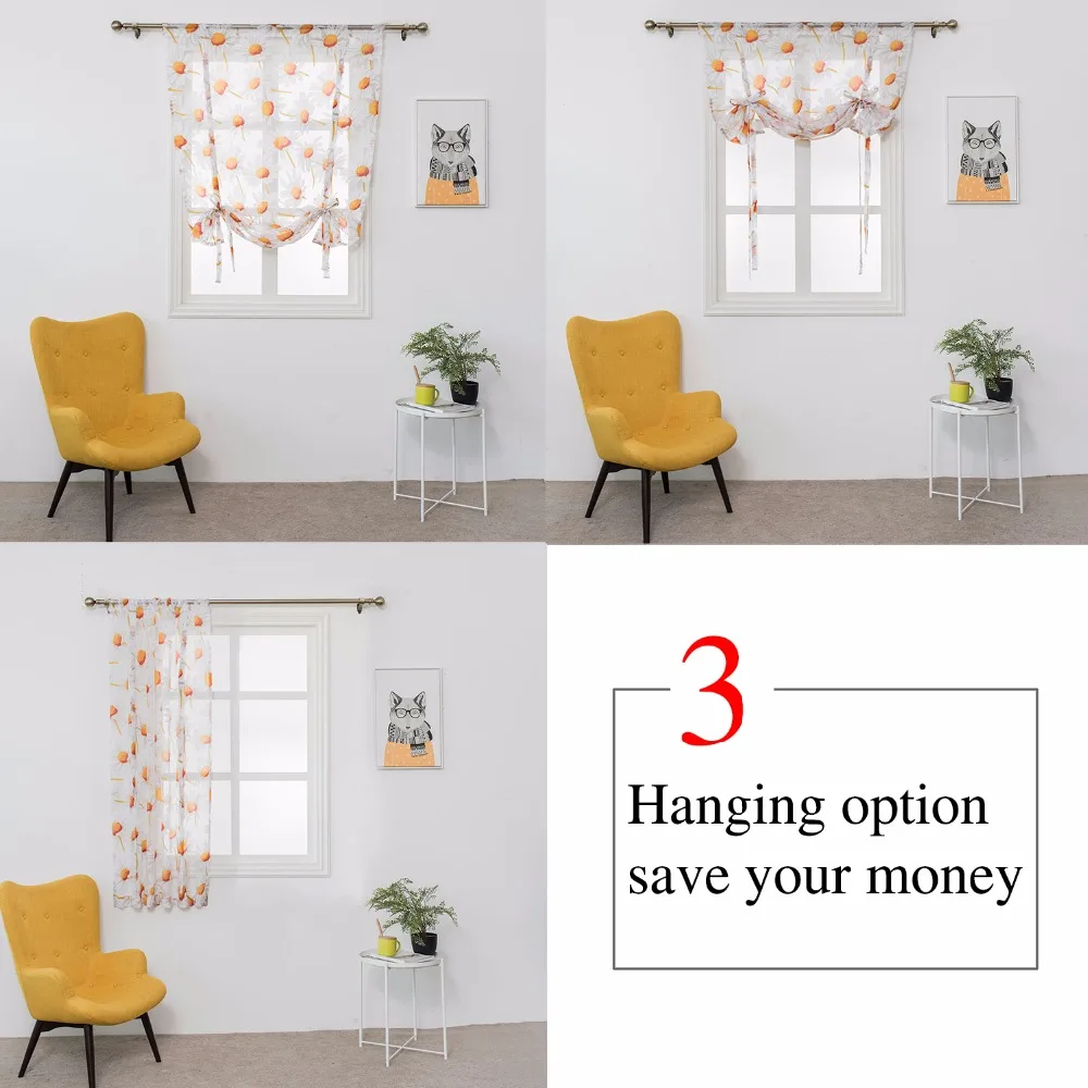 Подсолнечник кухня короткие sheer шторы выгорания римские Панель Тюль обработки
