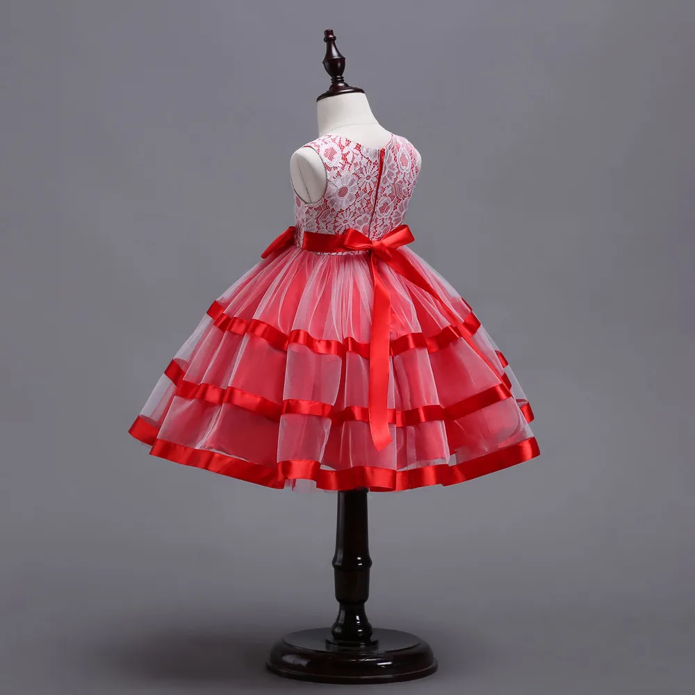 Lace-trimmed princess dress Child Girls Lace Bowknot Princess Wedding Performance Formal Tutu Dress Clothes #06 | Детская одежда и