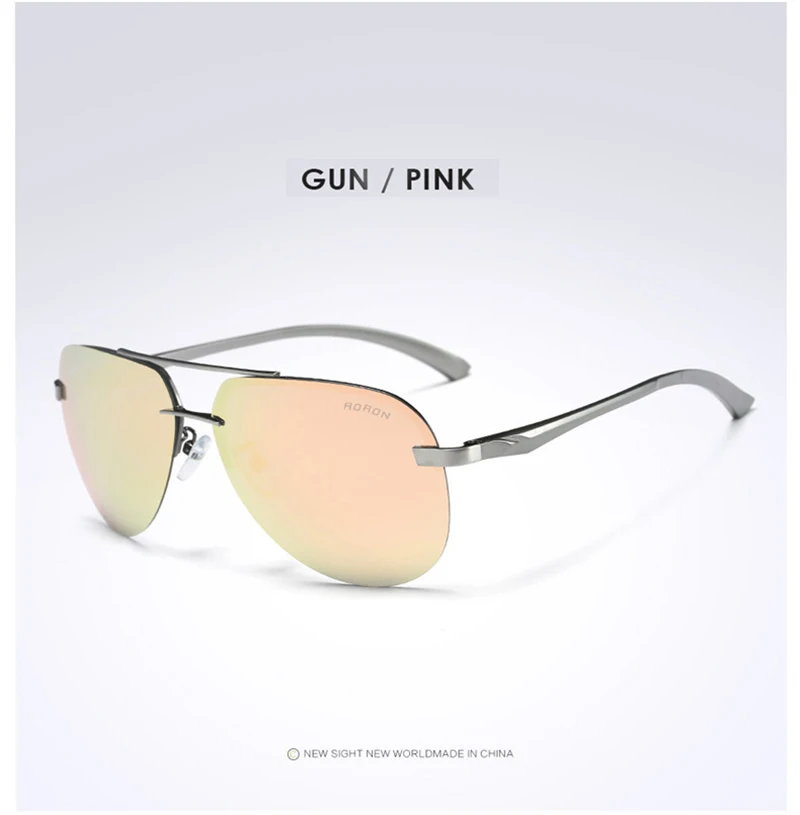 Gray Pink AORON, мужские поляризованные солнцезащитные очки, мужские, фирменный дизайн, солнцезащитные очки, алюминиевая нога, зеркальные линзы, солнцезащитные очки для мужчин/wo для мужчин - Цвет линз: Gray Pink