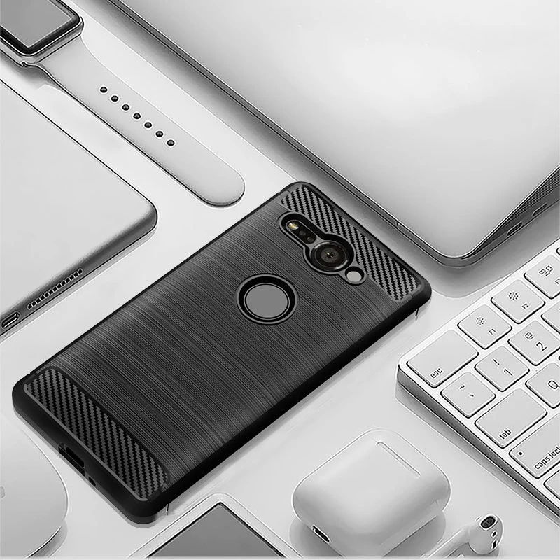 Armor Case For SONY XZ2 Brushed Carbon Fiber Texture Soft Silicone Phone Back Cover Xperia Compact/XZ2 Premium Capa |