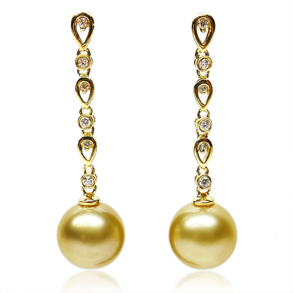 Великолепные Длинные серьги капли с жемчугом из южного моря ААА 10 25 мм 14 K желтое