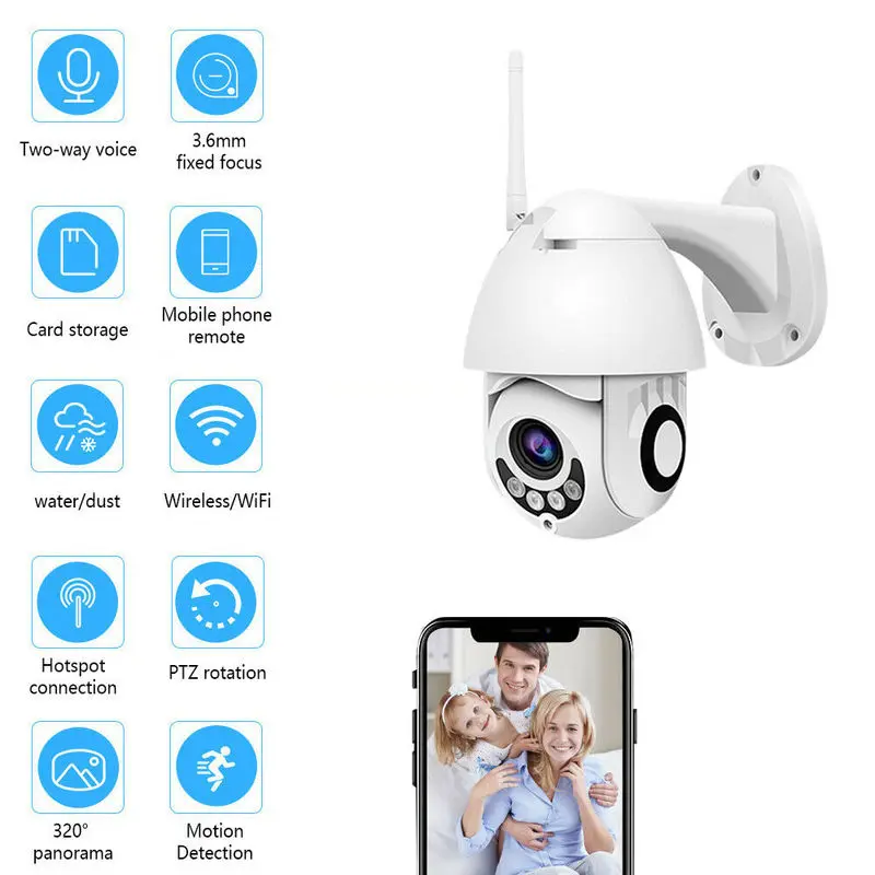 2MP беспроводная Wifi камера наружная Водонепроницаемая PTZ IP 1080P полноцветная