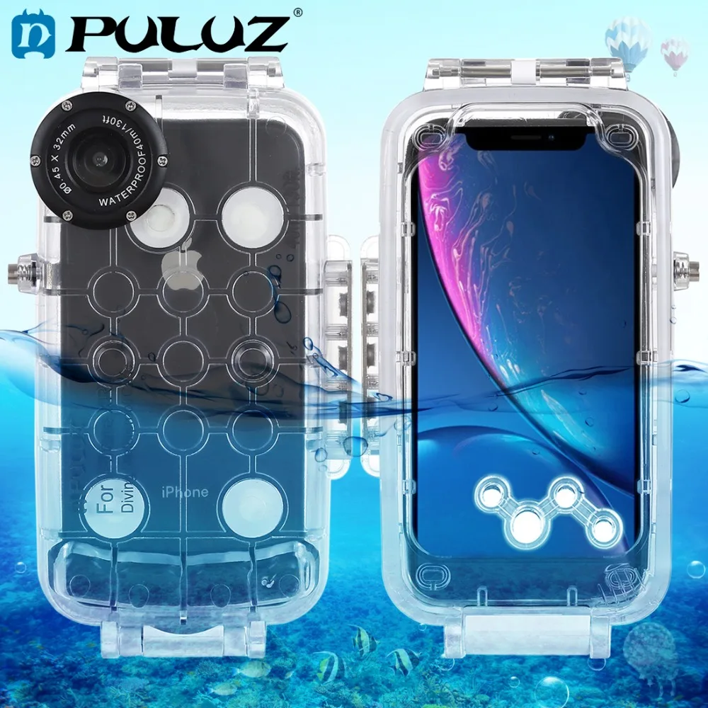 PULUZ For iPhone XS Max/XR/XS Underwater Housing 40m/130ft Diving Phone Protective Case Surfing Swimming Snorkeling Photo Video