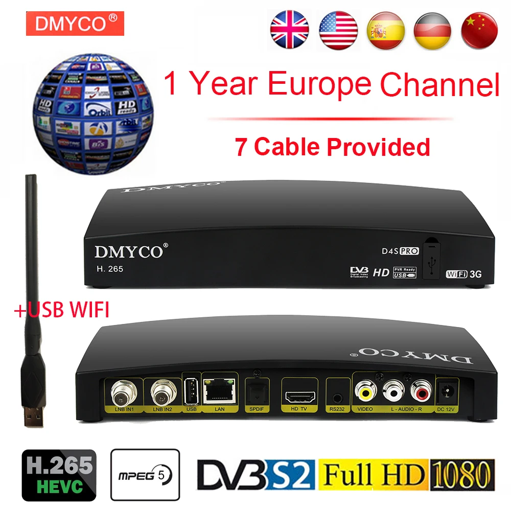Испания спутниковый ТВ приемник Цифровой HD DVB S2 рецептор + 1 год Европейский канал