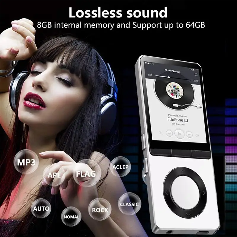 

Metal MP3 Player with Loud Speaker, Lossless Music Player Supports FM Radio Recording with HD Headphones + Free Sports Armband