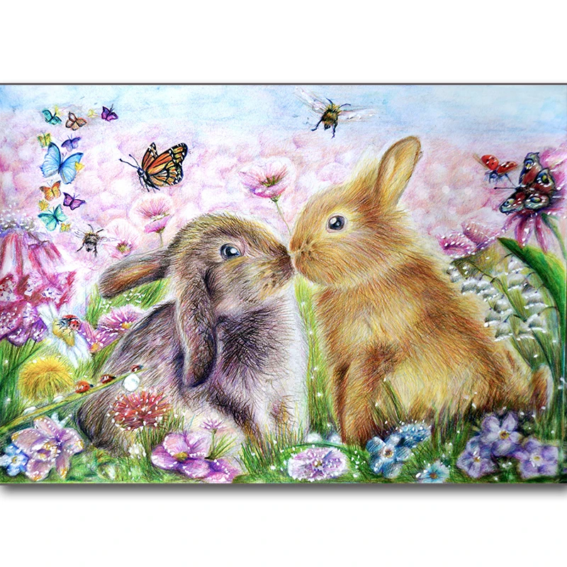 

Full Square/Round Drill 5D DIY Diamond Painting "Rabbit & Butterfly"3D Embroidery animal Cross Stitch Mosaic Home Decor Gift