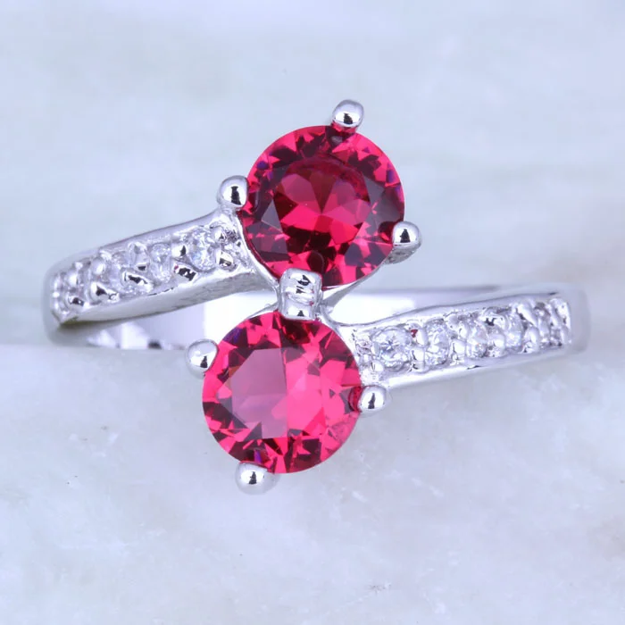 Love Monologue Prettily Rose Red Crystal Cubic Zirconia Small Round Silver Color Ring J0396 Size 6/7/8/9 Free Jewelry Bag | Украшения и