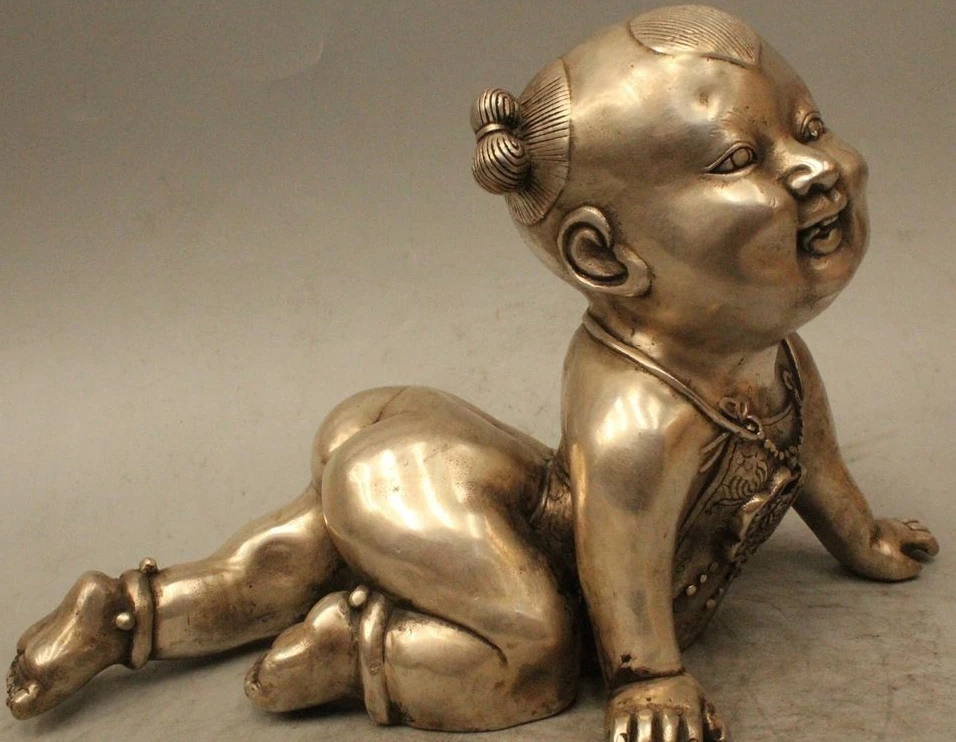 7 &quotКитай Китайский Народная Фэн-Шуй Серебро Повезло ползучести Тонг Цзы Статуя