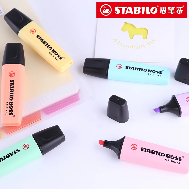 Stabilo BOSS, маркер, пастельный маркер, 6 модных пастельных цветов, 2+ 5 мм, зубило, флуоресцентный маркер, прозрачный вид