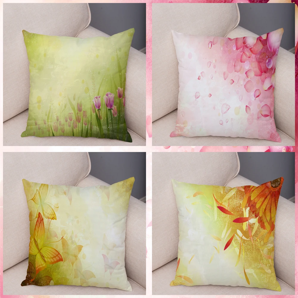 Super Soft Short Plush Cushion Cover Flower Green Plant Pillow Covers 45*45cm Throw Pillows Cases Sofa Home Decor Pillowcase | Дом и сад