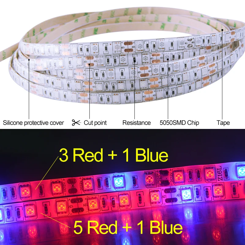 5050SMD Светодиодная лампа для выращивания 300 светодиодов 5 м DC12V красный синий