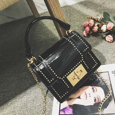 New Women's Bags Designer Chain Rivet Shoulder Messenger Bag Luxury Handbags Women Bags Female Handbag Crossbody 233 - Color: black