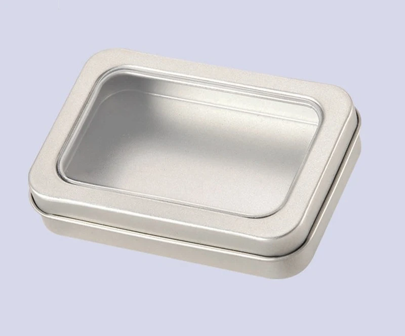 Металлическая прямоугольная коробка без логотипа с полным окошком 5 шт.