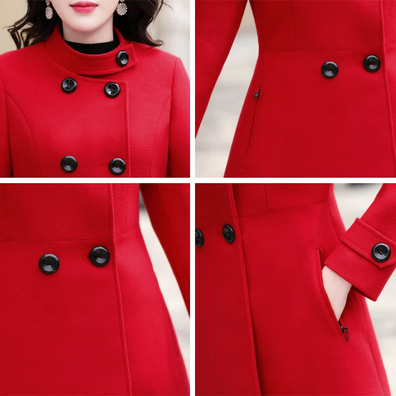 

Winter Jacket Fashion Young Ladies Medium Long Wool Jacket Coat Plus Size Slim Female Solid Casual Woolen Jacket Warm outerwear