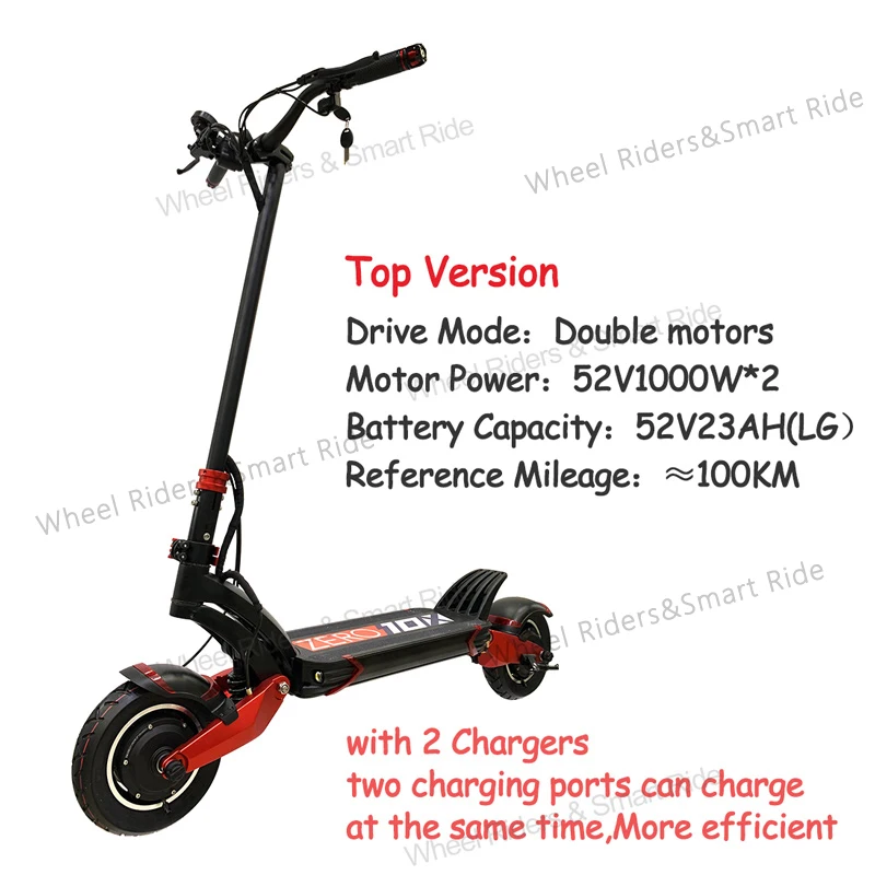 Top 2 chargers ZERO 10X скутер 10 дюймов двойной мотор электрический скутер 52 в 2000 Вт внедорожный e-скутер 65 км/ч двойной привод высокоскоростной скутер внедорожный - Цвет: Top 2 chargers