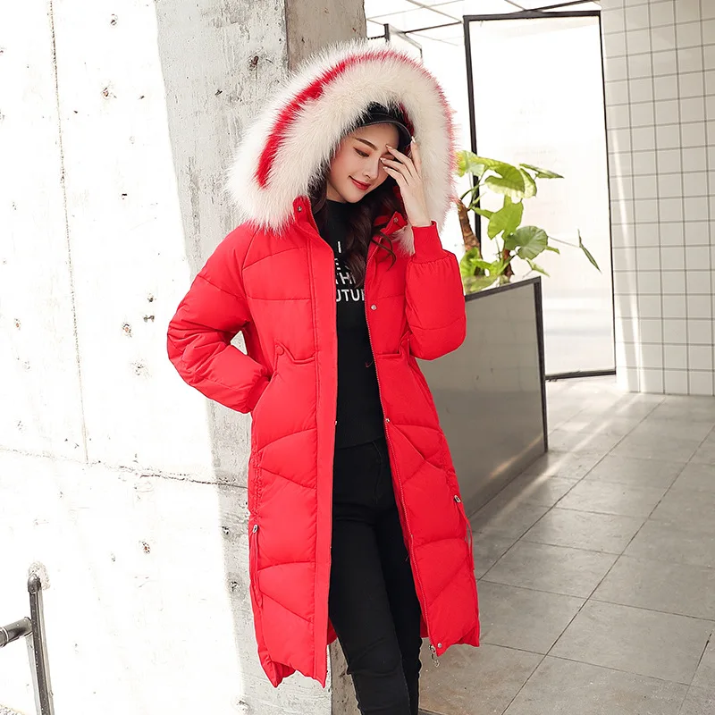 Красный Thick Jacket Big fur collar Women's New Korean Version Big Fur Collar Medium-long Knee Size Thickened Jacket 1961 - Цвет: Красный
