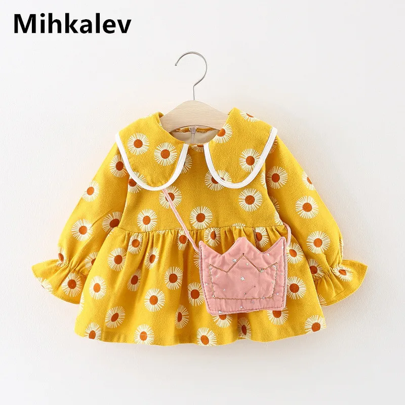 Mihkalev Зимняя одежда для маленьких девочек 2018 Симпатичные флисовые платья