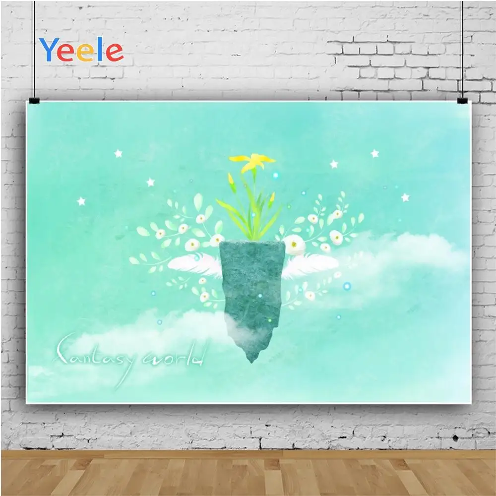 Yeele Baby Shower фон для фотосъемки с зеленым небом облаками перьями каменными цветами
