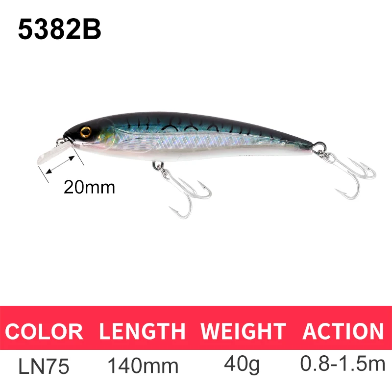 140mm-40g-LN75 B Kingdom Fishing Приманка гольян приманка воблеры 140 мм/40 г Джеркбейт искусственная жесткая приманка сильные Крючки глубина 0,8 м-2,4 М Модель 5382A/B - Цвет: 140mm-40g-LN75 B
