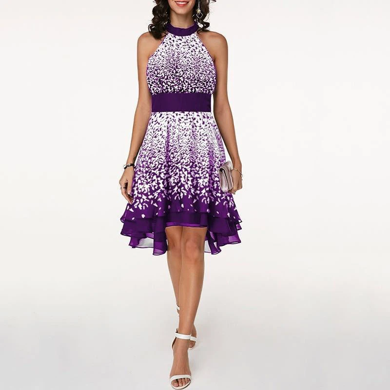 Womenss классический Винтаж платье с цветочным рисунком лямкой через шею