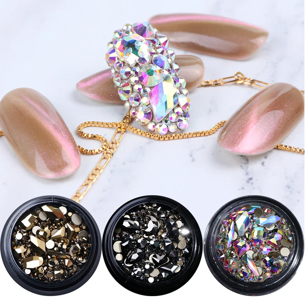 1 Bottle Irregular Flatback Diamond Nail Rhinestones 3D Art Decorations Mixed Sizes Shiny Gems Manicure Accessories SA768 | Красота и